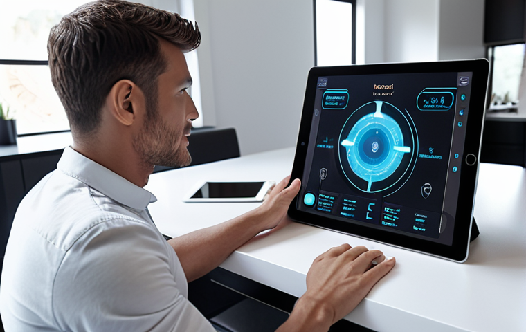 **AI Financial Advisor:** A futuristic, friendly-looking AI interface giving personalized financial advice to a user on a tablet, set in a modern home.